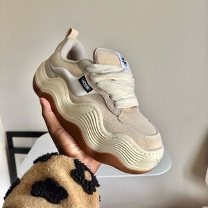 Beige and Cream Sneakers with Gum Sole